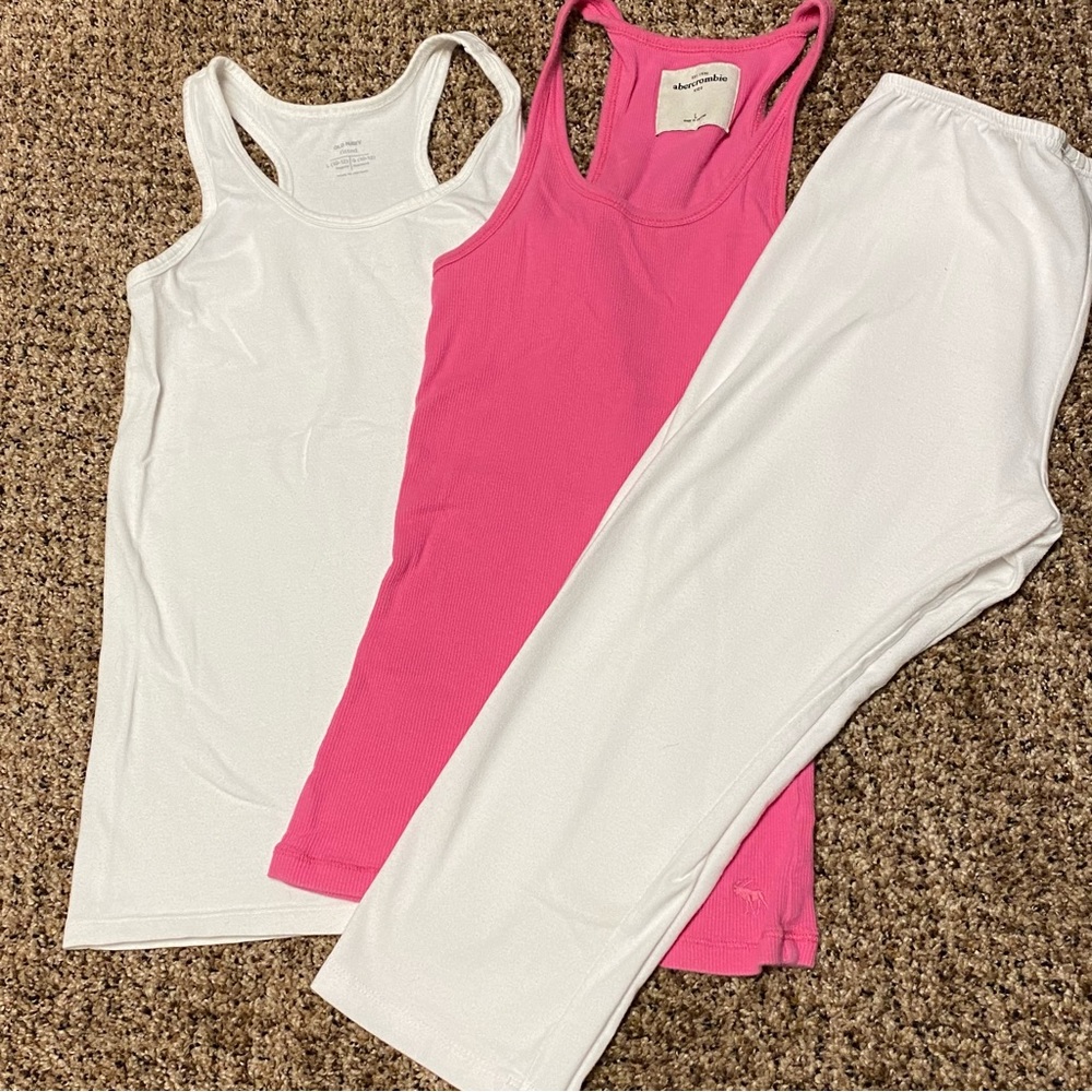 Girls size large Lot Bundle white cropped Leggings plus white and pink T…